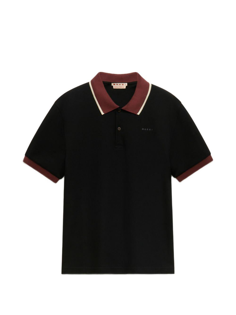 Polo con colletto a contrasto in nero e marrone 