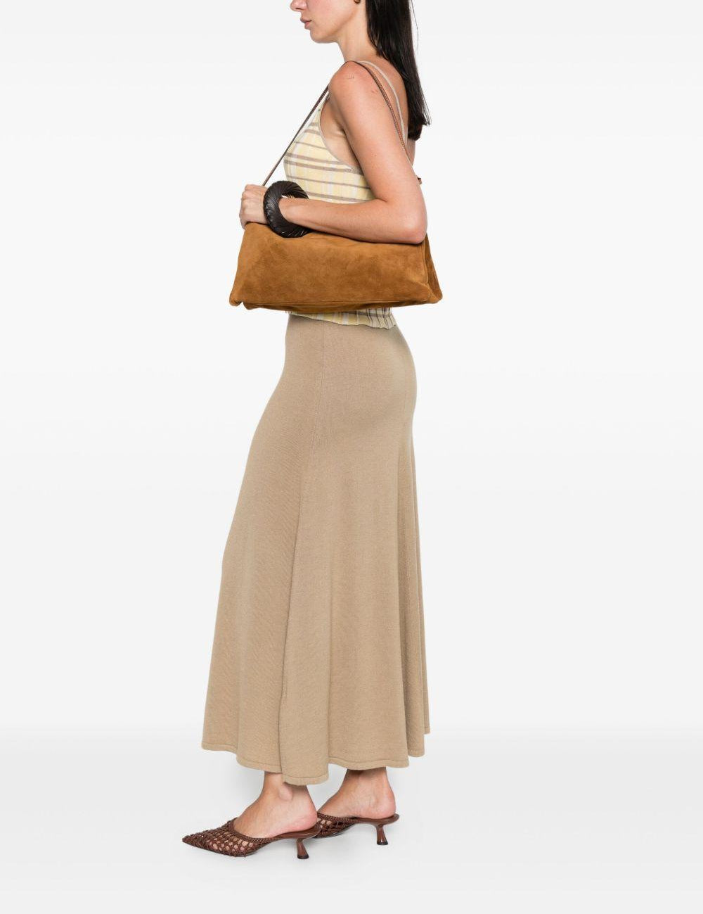 Borsa a spalla wally in pelle scamosciata in marrone Staud - donna 