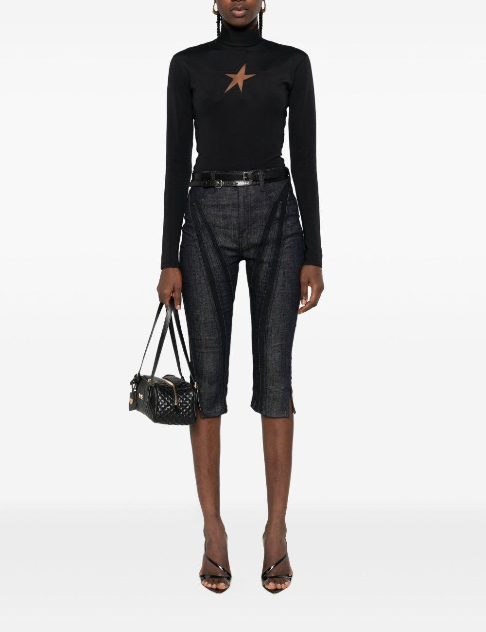 Top a collo alto con stella in nero Mugler - donna 
