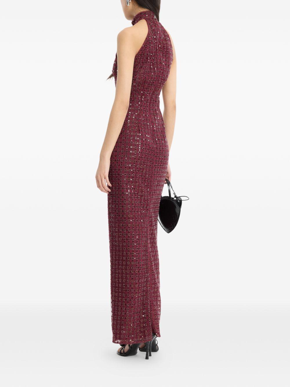 Abito lungo con paillettes in bordeaux 