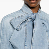 Camicia denim Indra con fiocco in azzurro 