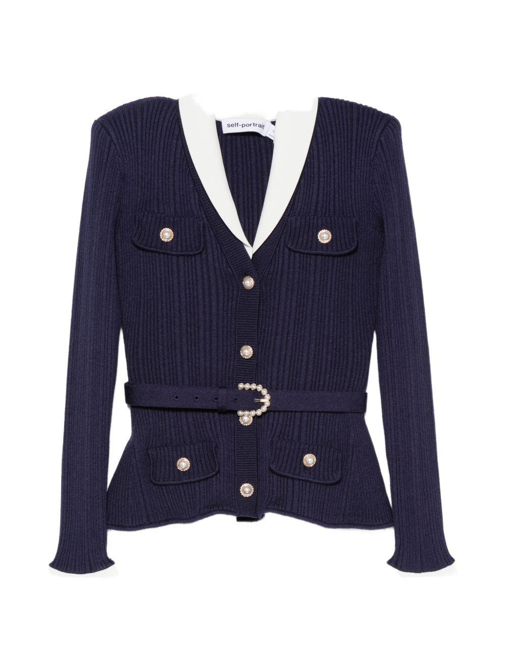 Cardigan a coste con cintura in blu 