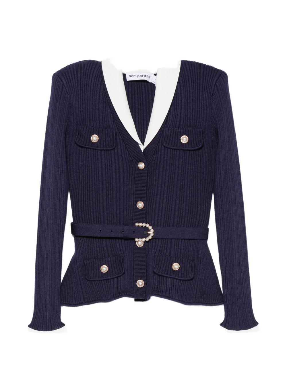 Cardigan a coste con cintura in blu 