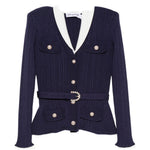 Cardigan a coste con cintura in blu 