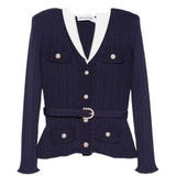 Cardigan a coste con cintura in blu 