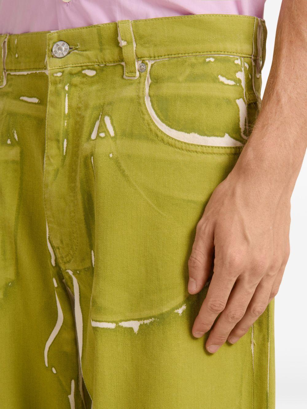 Jeans a gamba larga con stampa in verde Marni - uomo 