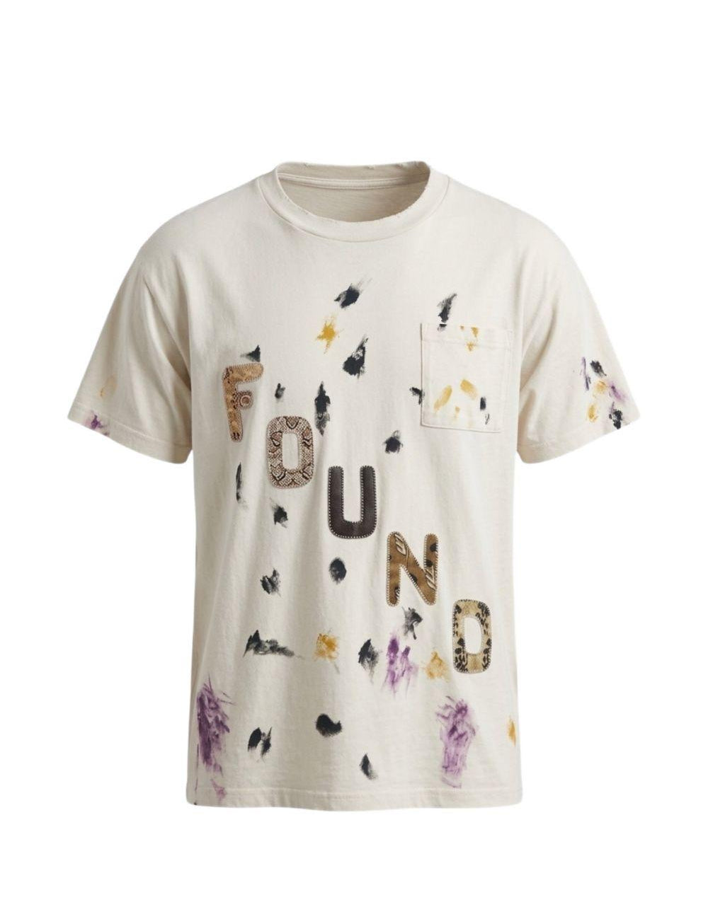 T-shirt con logo dipinto in avorio Found - unisex 
