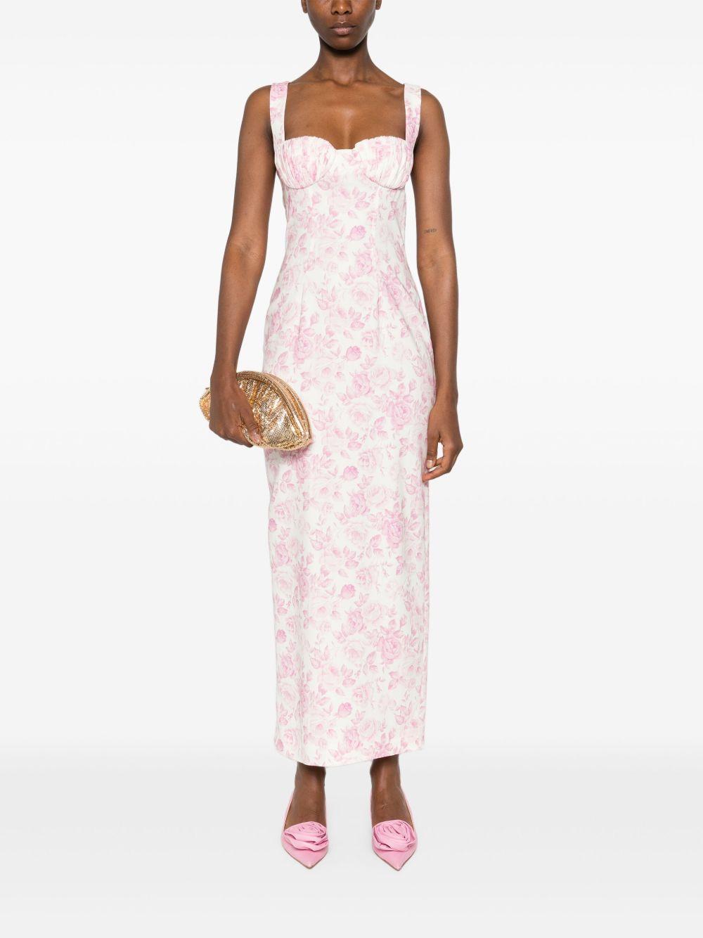 Abito lungo con stampa in bianco e rosa Rowen Rose - donna 