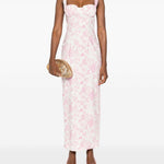 Abito lungo con stampa in bianco e rosa Rowen Rose - donna 