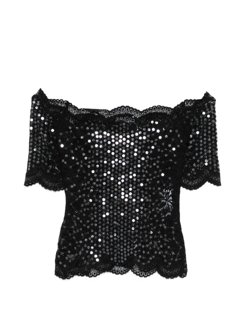 Top in pizzo con paillettes in nero Rabanne - donna 