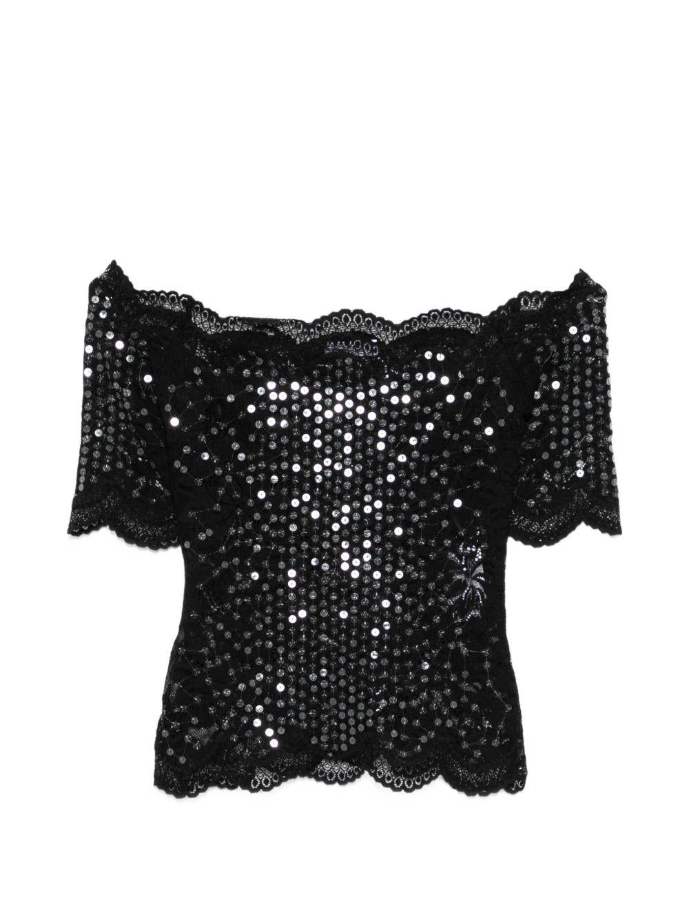 Top in pizzo con paillettes in nero Rabanne - donna 