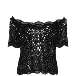 Top in pizzo con paillettes in nero Rabanne - donna 