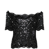 Top in pizzo con paillettes in nero Rabanne - donna 