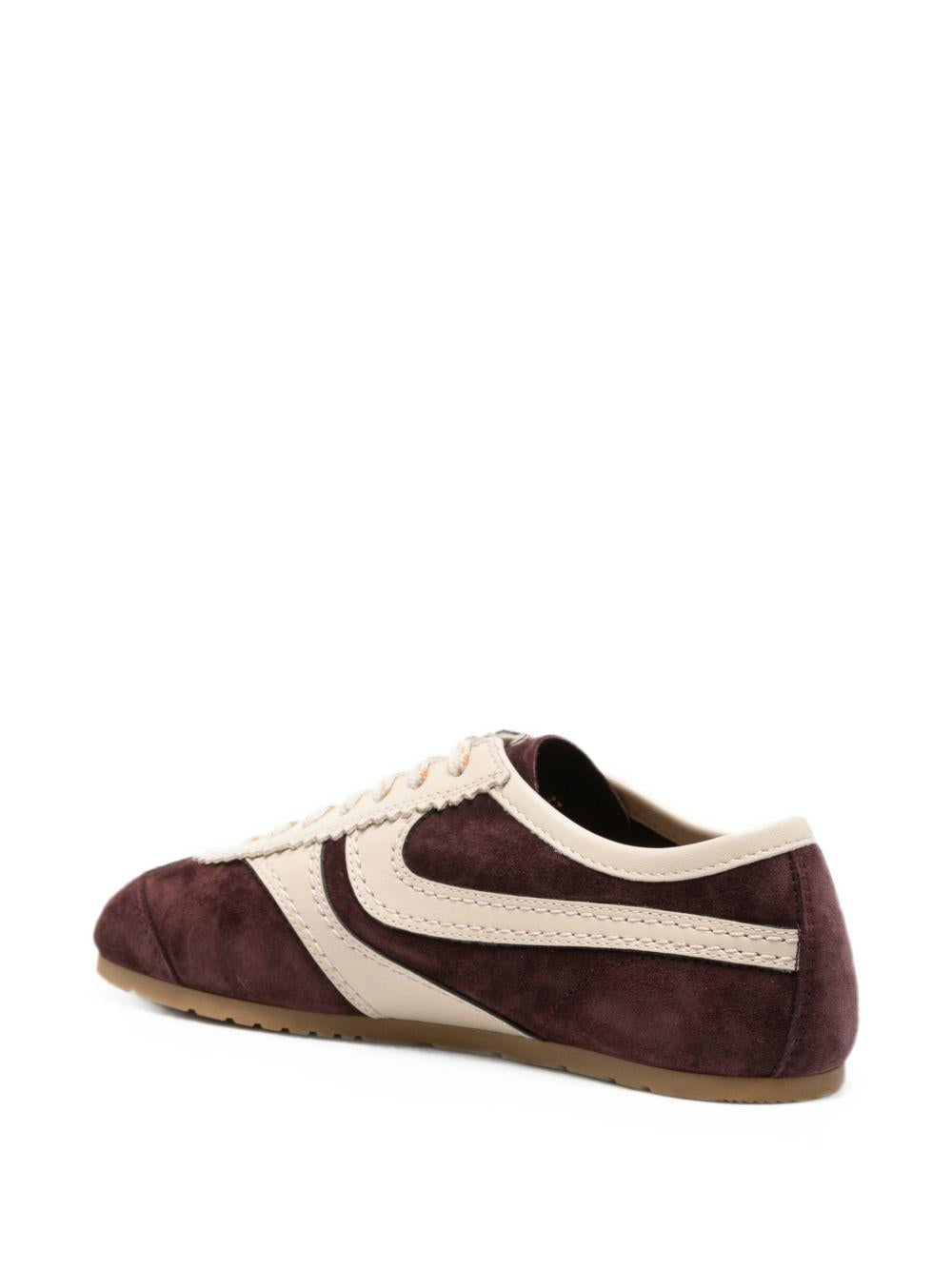 Sneakers a pannelli in pelle in viola 