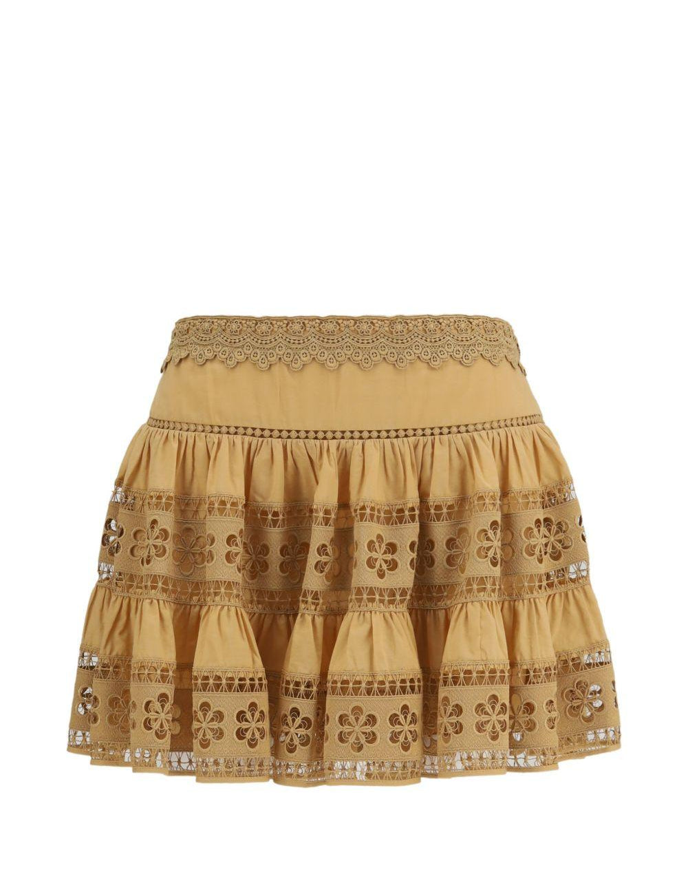 Gonna mini ricamata in beige CHARO RUIZ IBIZA 1989 