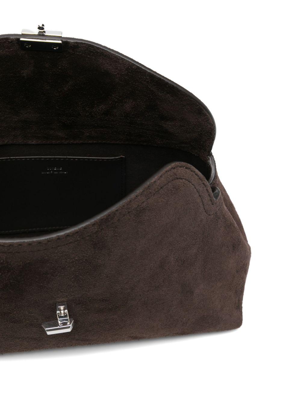 Clutch in suede con chiusura a T in marrone 