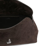 Clutch in suede con chiusura a T in marrone 