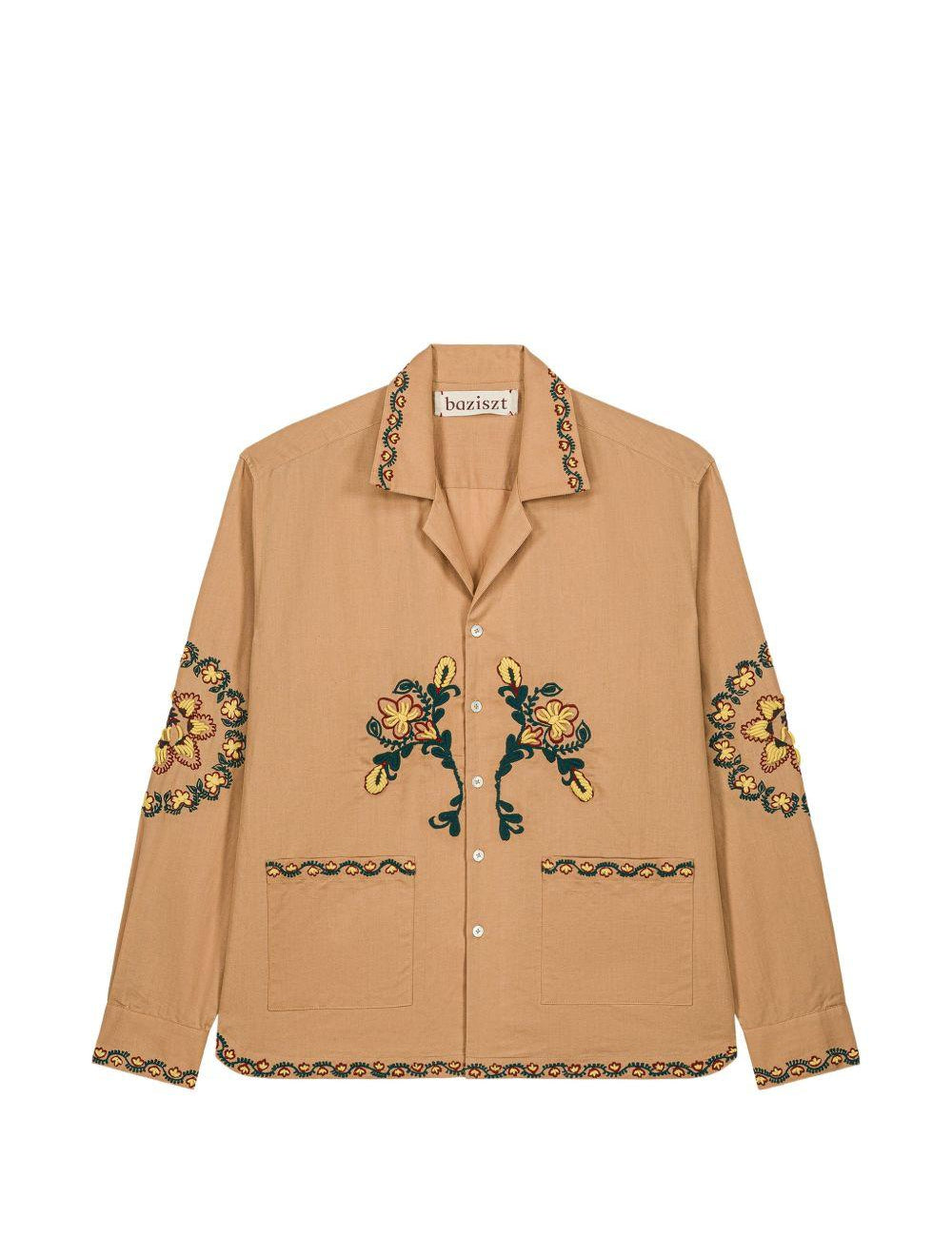 Camicia Nali con tasca e ricamo floreale in marrone Baziszt - uomo 