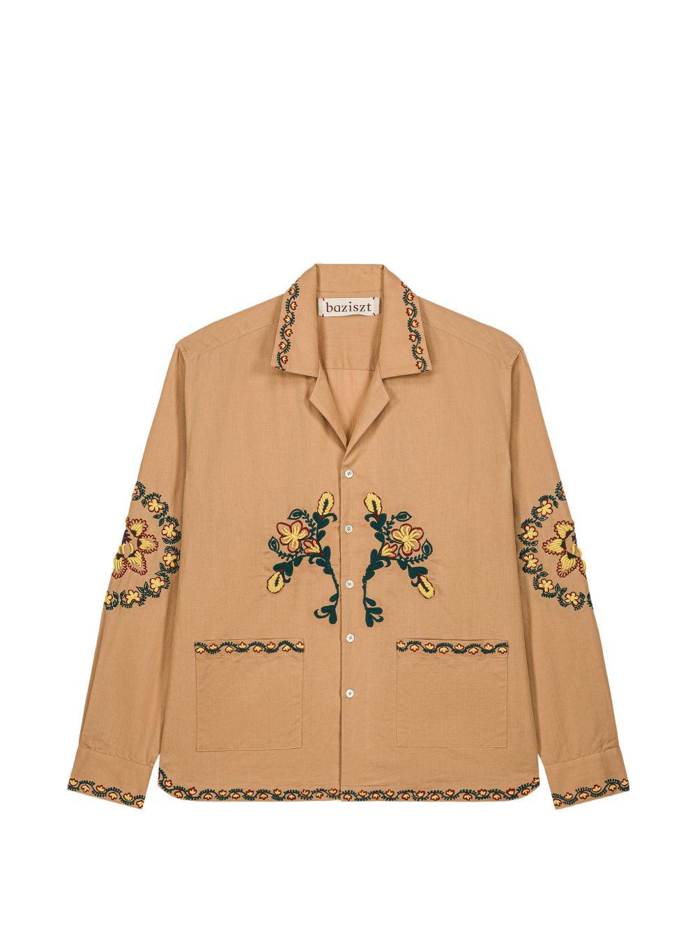 Camicia Nali con tasca e ricamo floreale in marrone Baziszt - uomo 