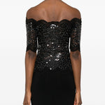Top in pizzo con paillettes in nero Rabanne - donna 