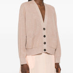 Cardigan a coste con bottoni in beige Brunello cucinelli - donna 