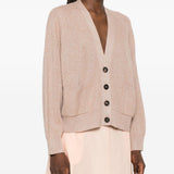Cardigan a coste con bottoni in beige Brunello cucinelli - donna 