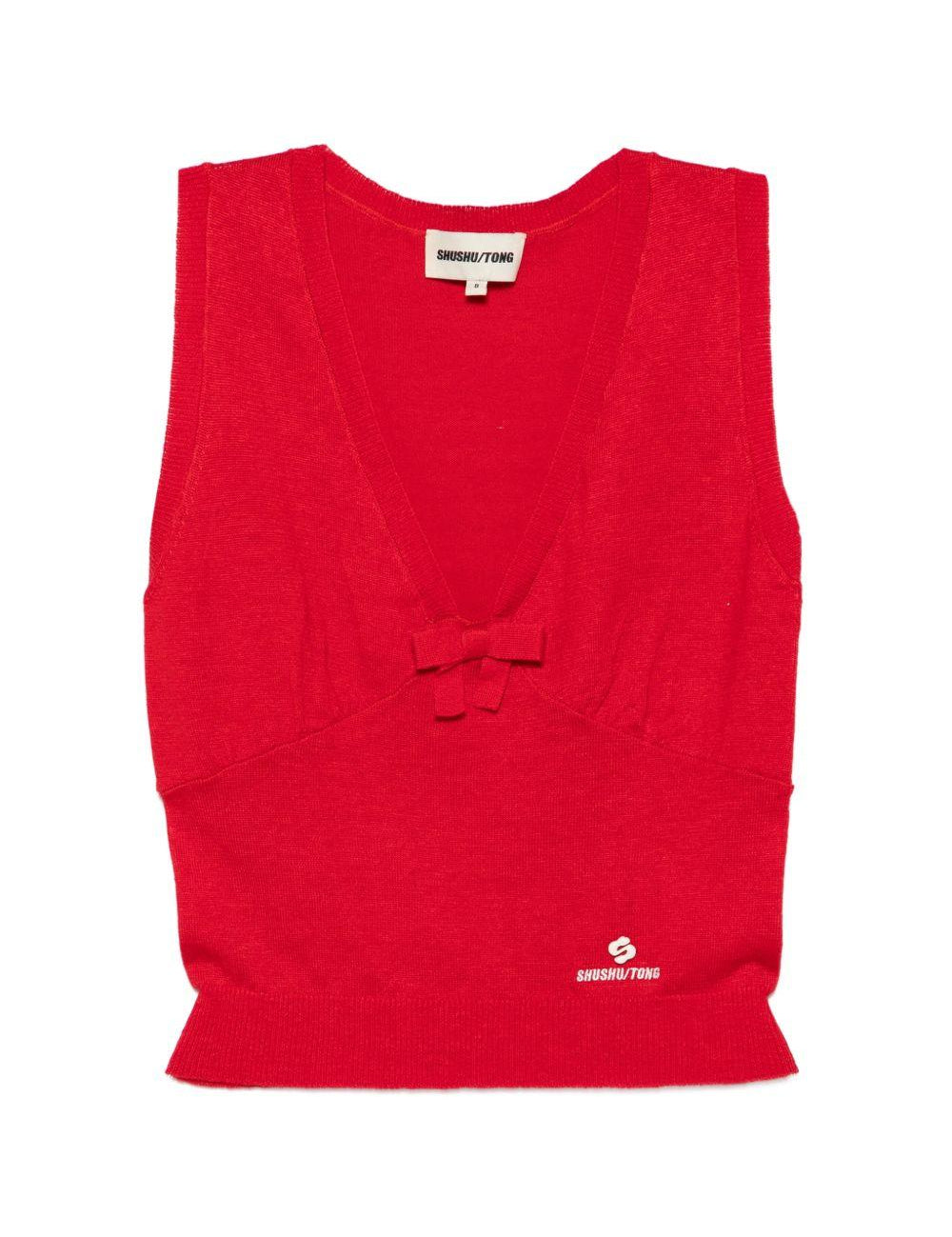 Canotta in maglia con dettaglio a fiocco in rosso Shushu/tong - donna 