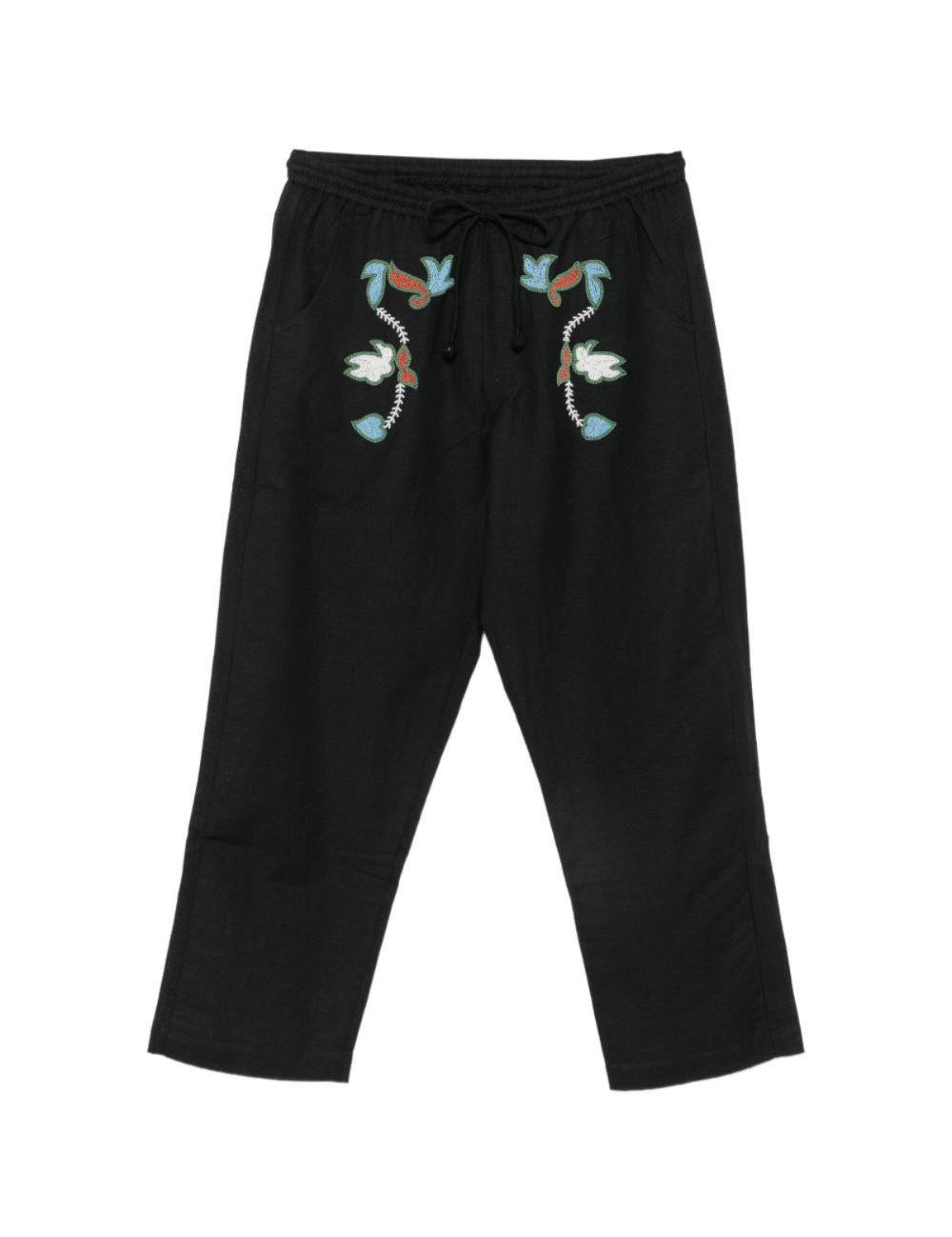Pantaloni con coulisse e ricamo di uccelli in nero Baziszt - uomo 