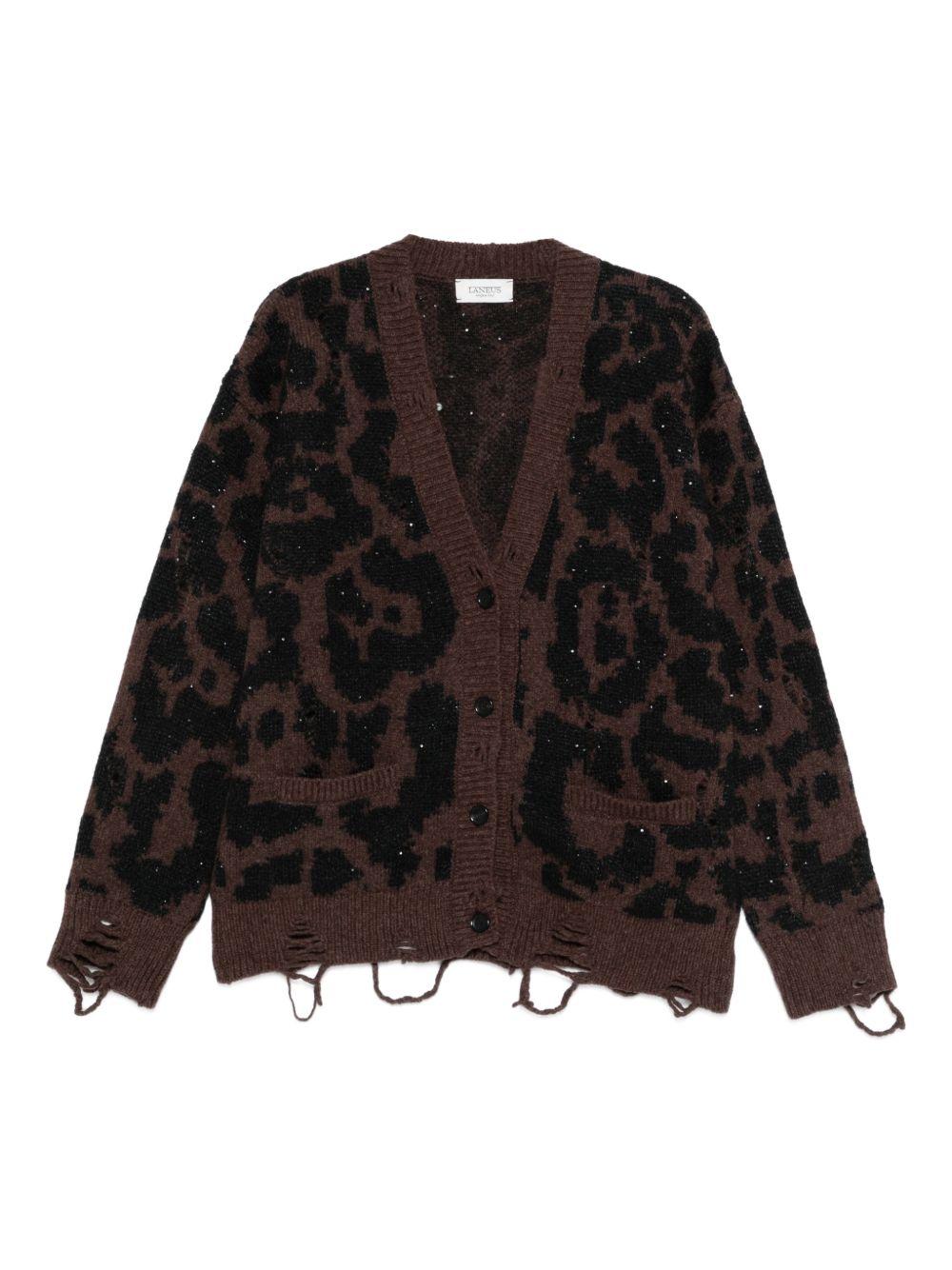 Cardigan con effetto vissuto in marrone Laneus - donna 