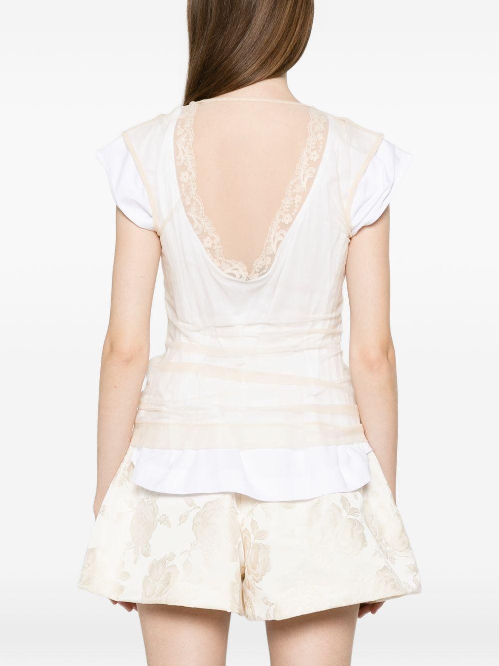 T-shirt a strati in pizzo in bianco e beige Simone rocha - donna 