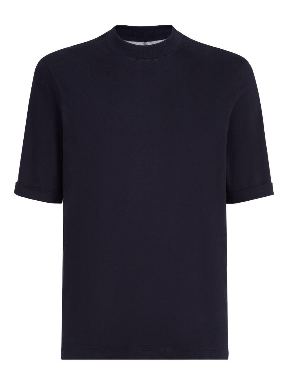 T-shirt con collo rialzato in blu Brunello cucinelli - uomo 