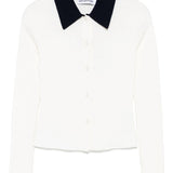 Cardigan colletto polo in lana bianco Self-Portrait - donna 
