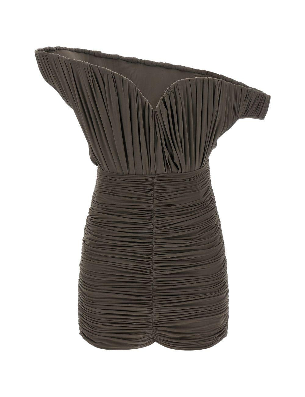 Mini abito monospalla drappeggiato in marrone Magda butrym - donna 