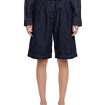 Shorts in denim blu scuro con pince 