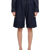 Shorts in denim blu scuro con pince 
