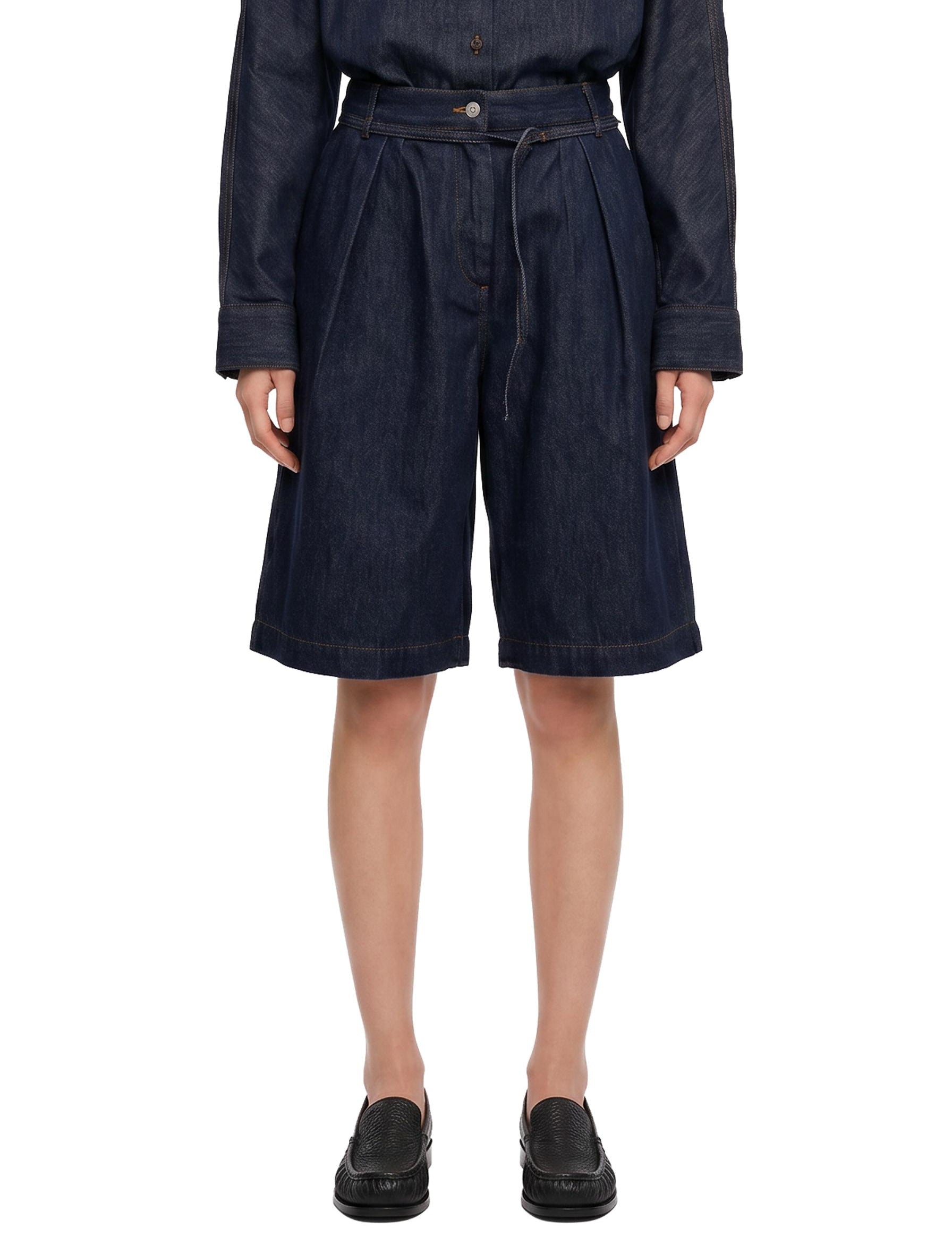 Shorts in denim blu scuro con pince 