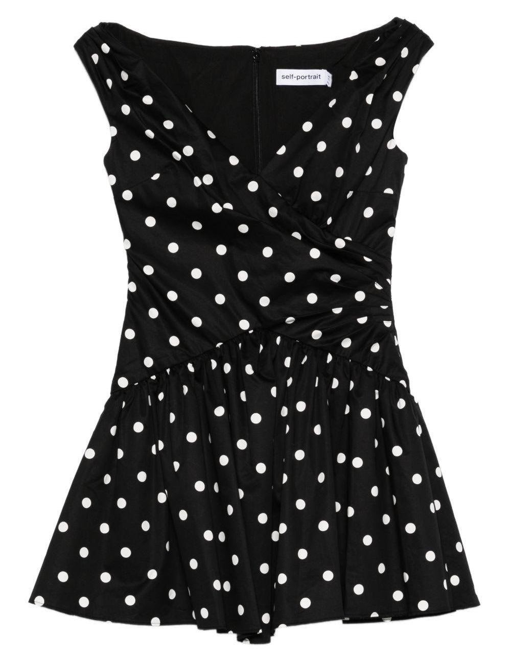 Abito corto a pois con scollo a V in nero Self-Portrait - donna 