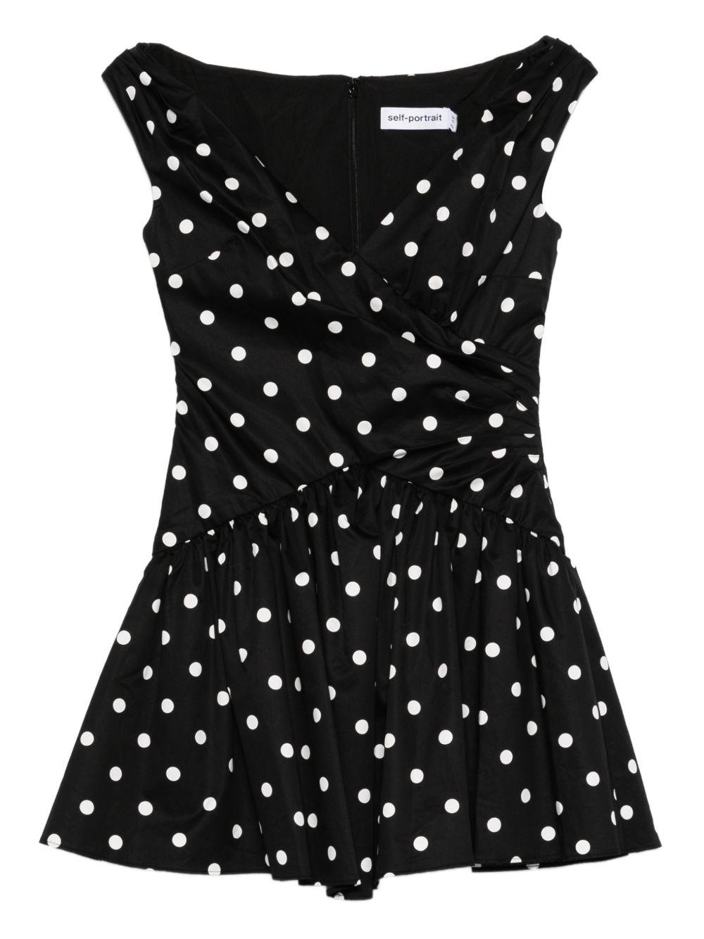 Abito corto a pois con scollo a V in nero Self-Portrait - donna 