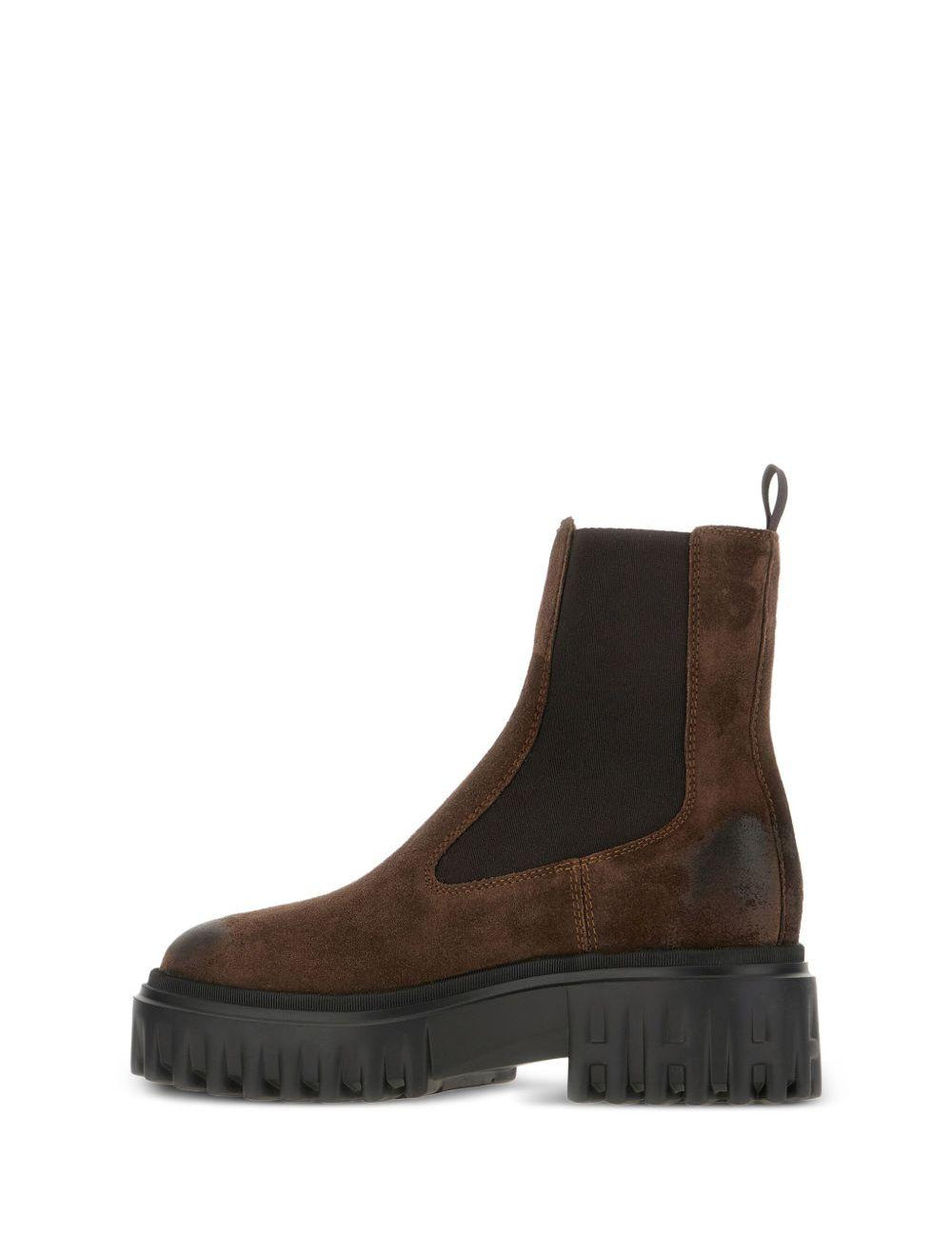 Stivali in pelle con inserti elasticizzati in marrone Hogan - donna 