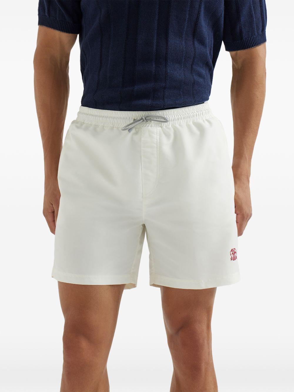 Costume da bagno con coulisse e logo in bianco Brunello cucinelli - uomo 