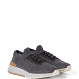 Sneakers in cotone e pelle di vitello in grigio Brunello cucinelli - uomo 