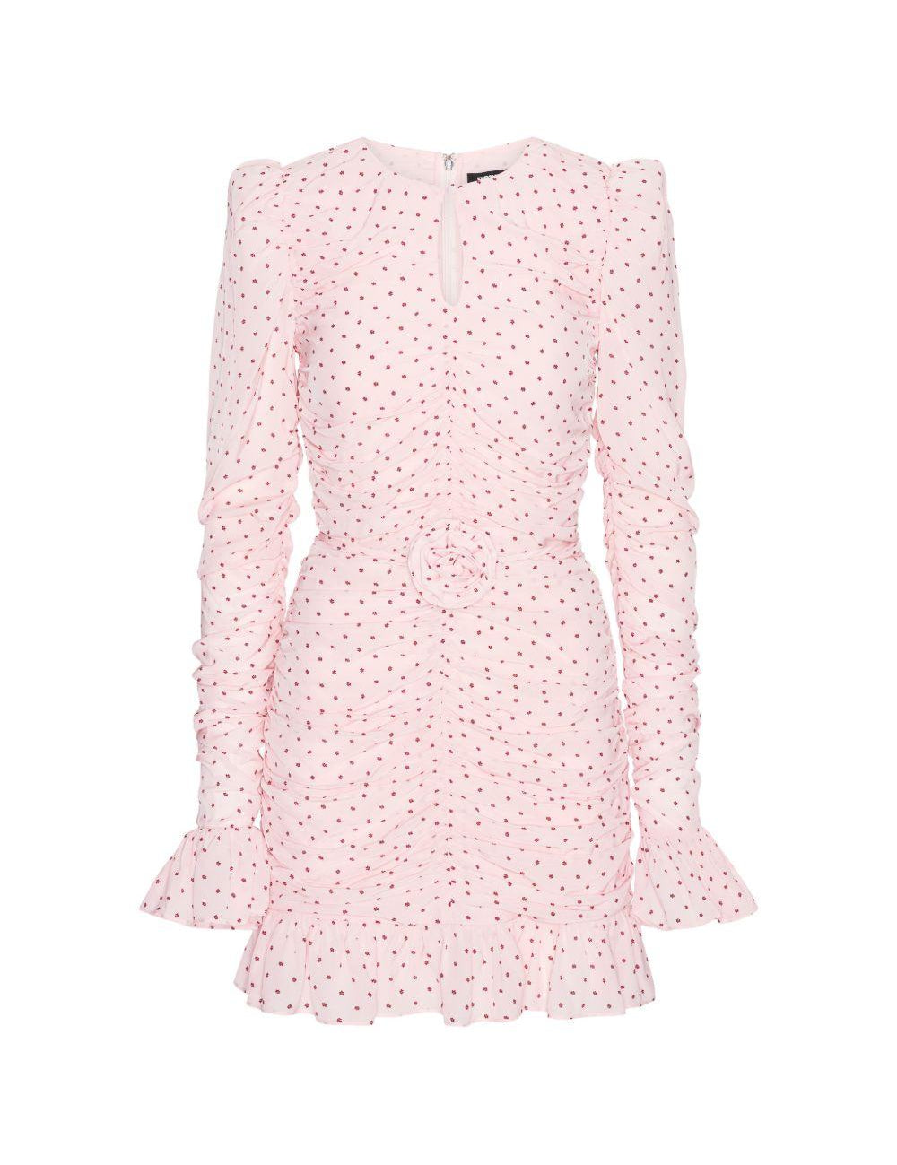 Abito con ruches a pois in rosa 