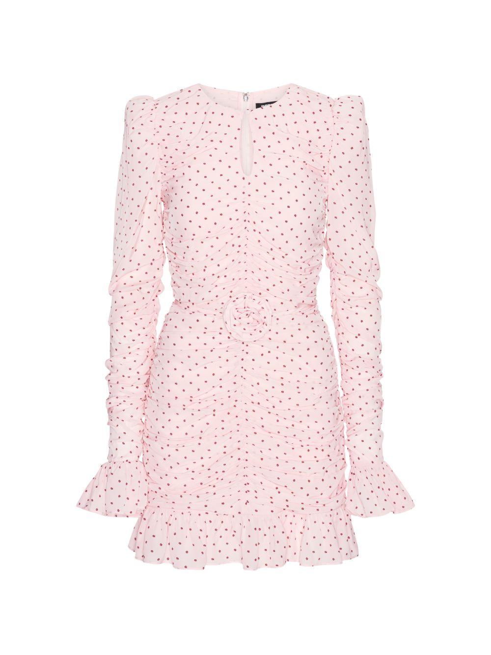 Abito con ruches a pois in rosa 