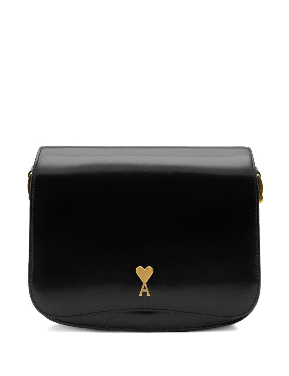 Borsa a spalla con logo in nero ami paris - unisex 
