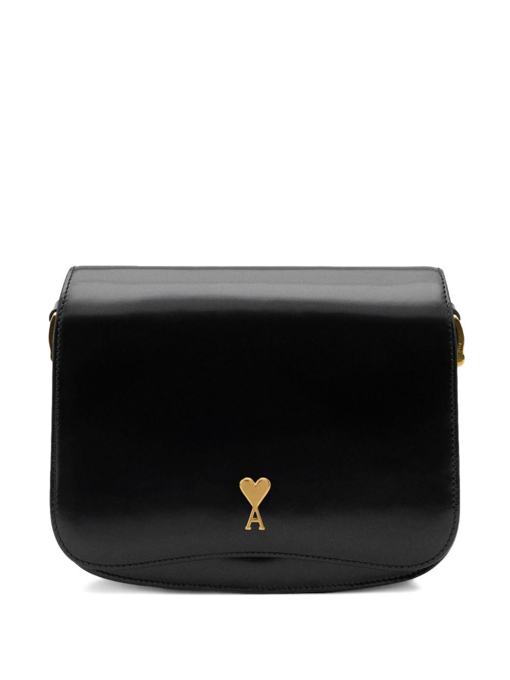 Borsa a spalla con logo in nero ami paris - unisex 