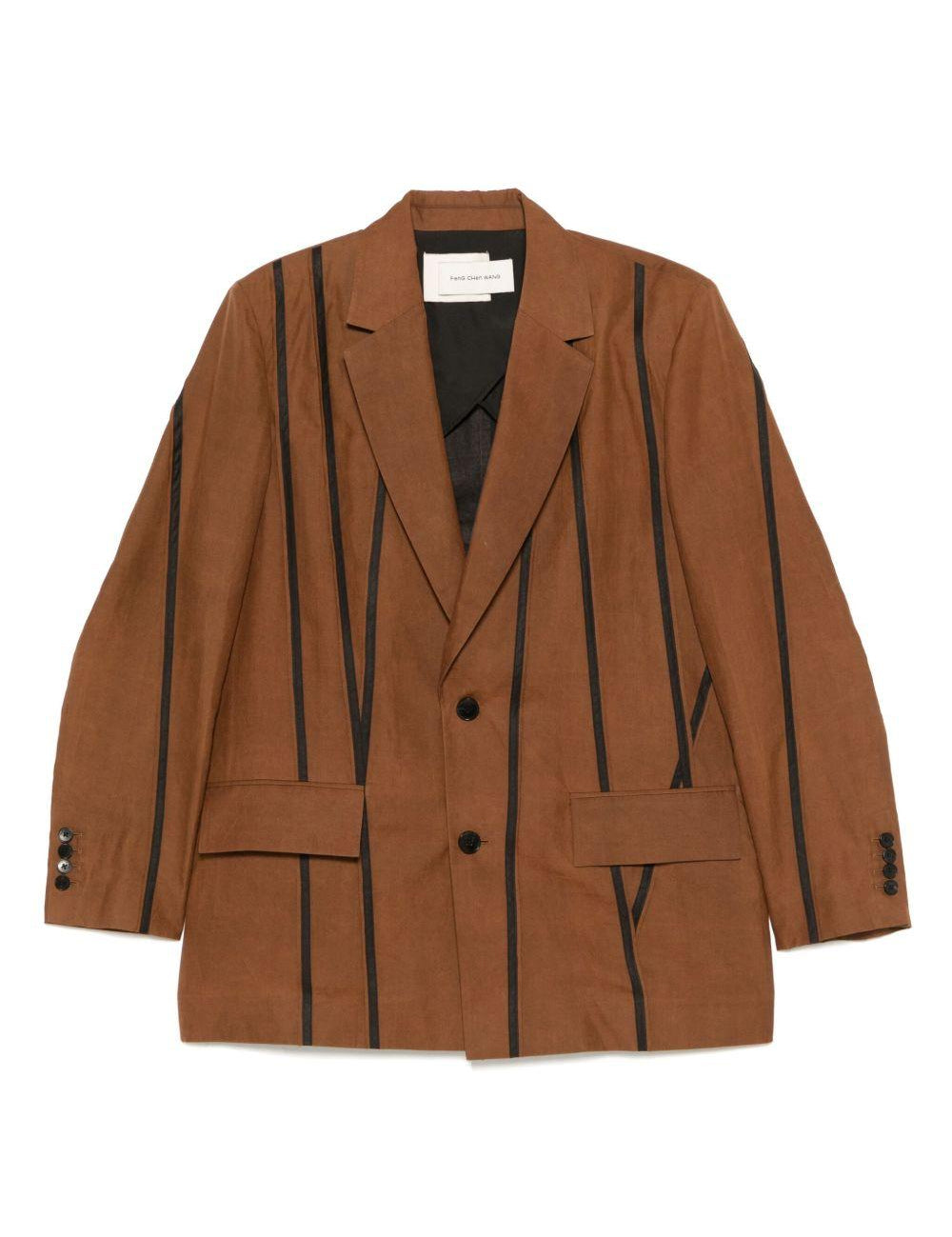 Blazer con righe in marrone Feng Chen Wang - uomo 