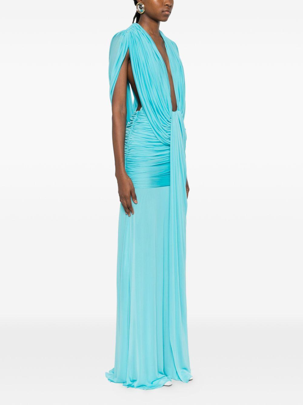 Abito maxi con scollo a v profondo e ruches in blu Christopher esber - donna 