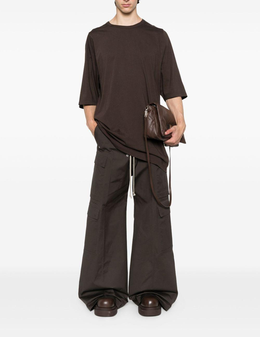 T-shirt a maniche corte con scollo rotondo in marrone Rick owens - uomo 