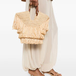 Borsa in raffia Goldentime in beige 