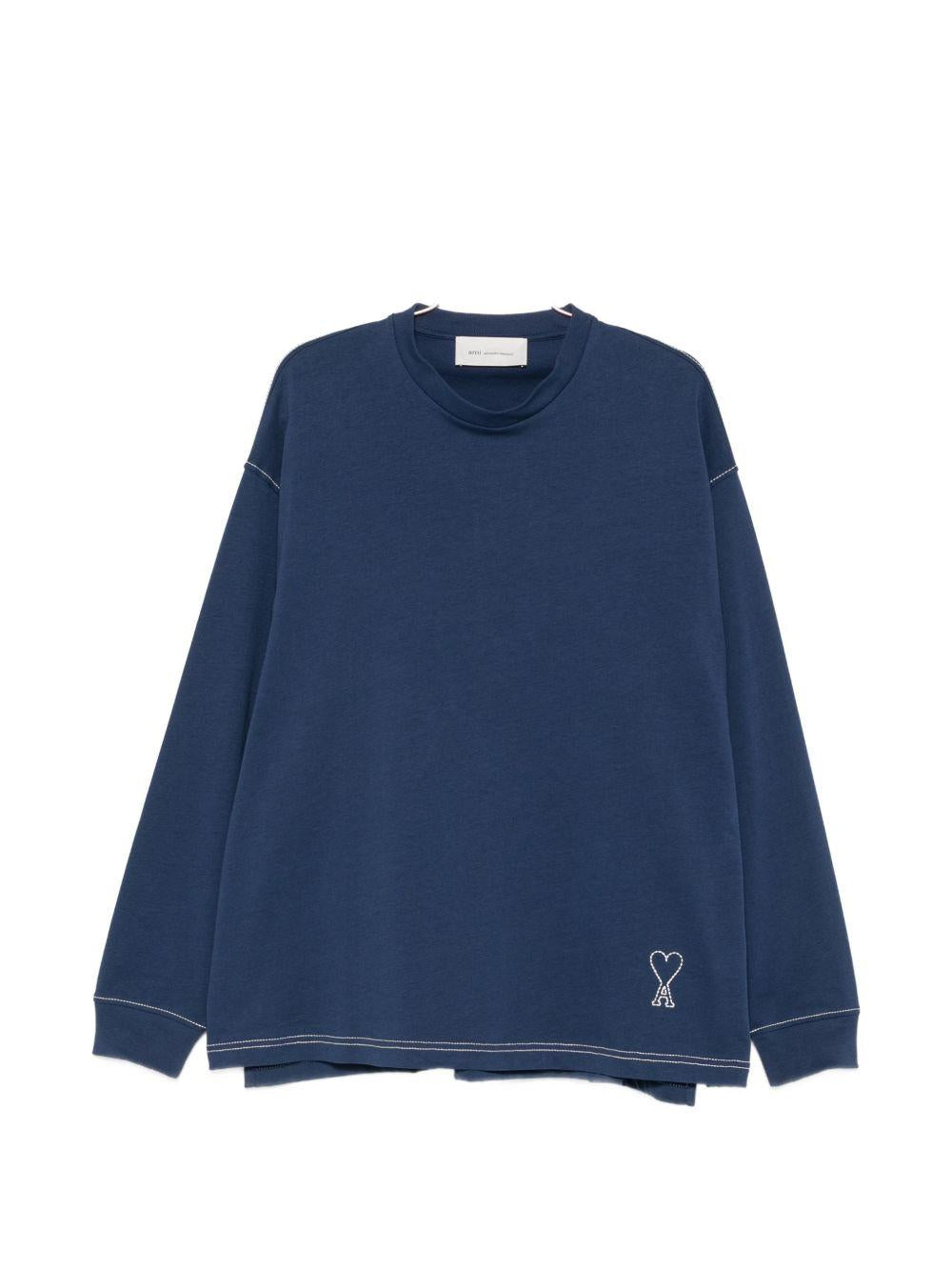 Felpa a maniche lunghe in blu Ami paris - uomo 